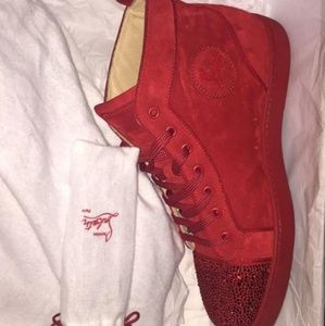 Christain louboutins all red suede wit diamonds